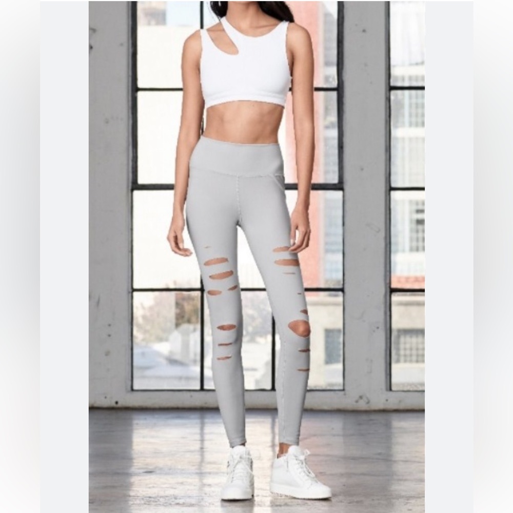 Alo Yoga Women's Warrior Cut Out Leggings Gray Pants Small High Rise Ripped